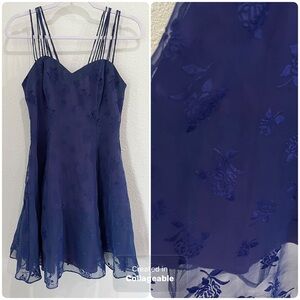 Vintage Fairy 90’s Velvet Burnout Whimsical Dark Lace Mini Dress Blue Goth Party